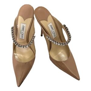 Jimmy Choo Bing Nude Patent Heels with Crystal Strap Sz 42 (run small)